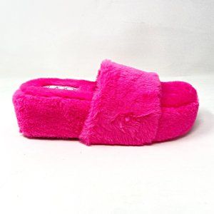 Sugar Wryde Hot Pink Platform Womens Fluffy Slip On Fur Slipper Warm Sandals